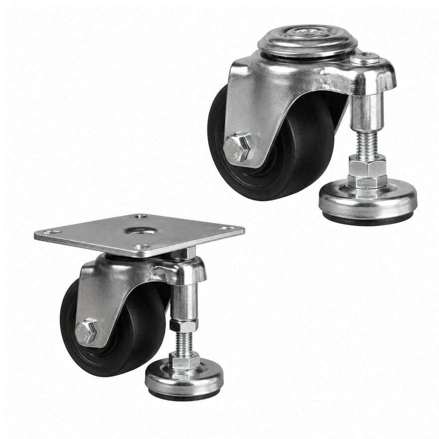 Levelling Castors 65–75mm – Nylon Wheels with Adjustable Levelling Foot, 150–200kg
